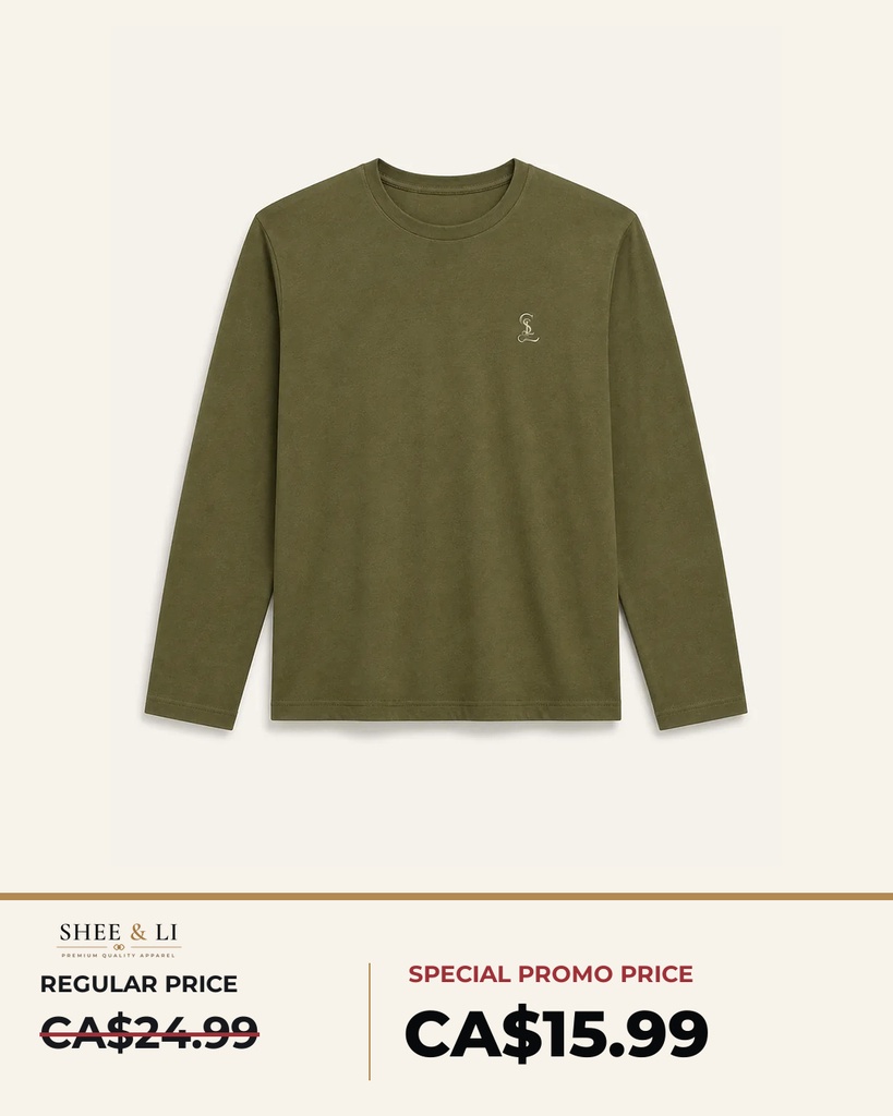 Military Olive Long-Sleeve Crewneck Tee