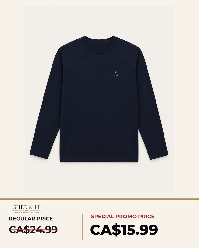Deep-Navy Long-Sleeve Crewneck Tee