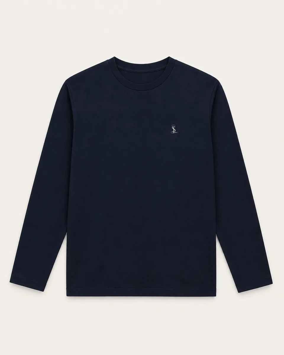 Deep-Navy Long-Sleeve Crewneck Tee