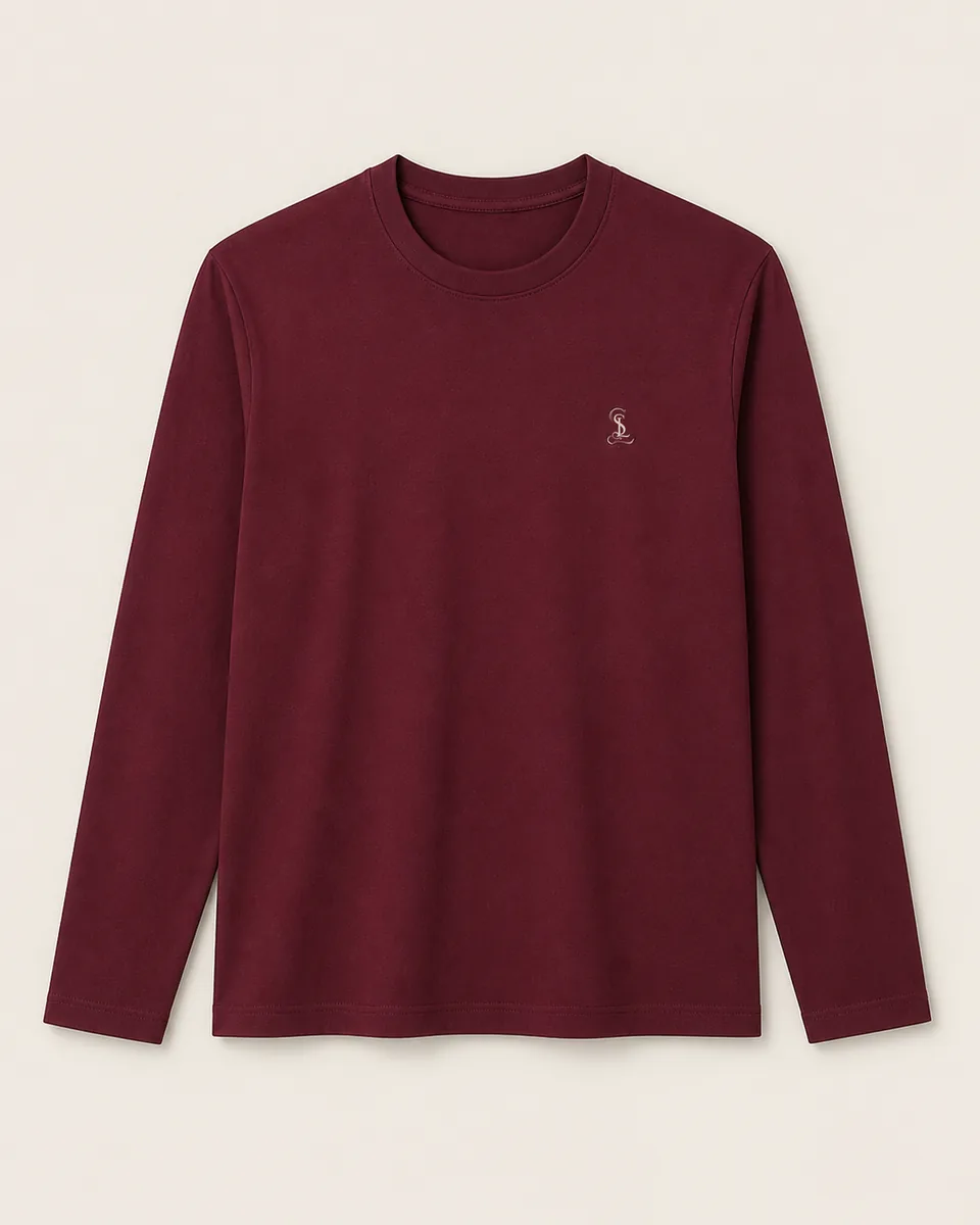 Burgundy Long-Sleeve Crewneck Tee