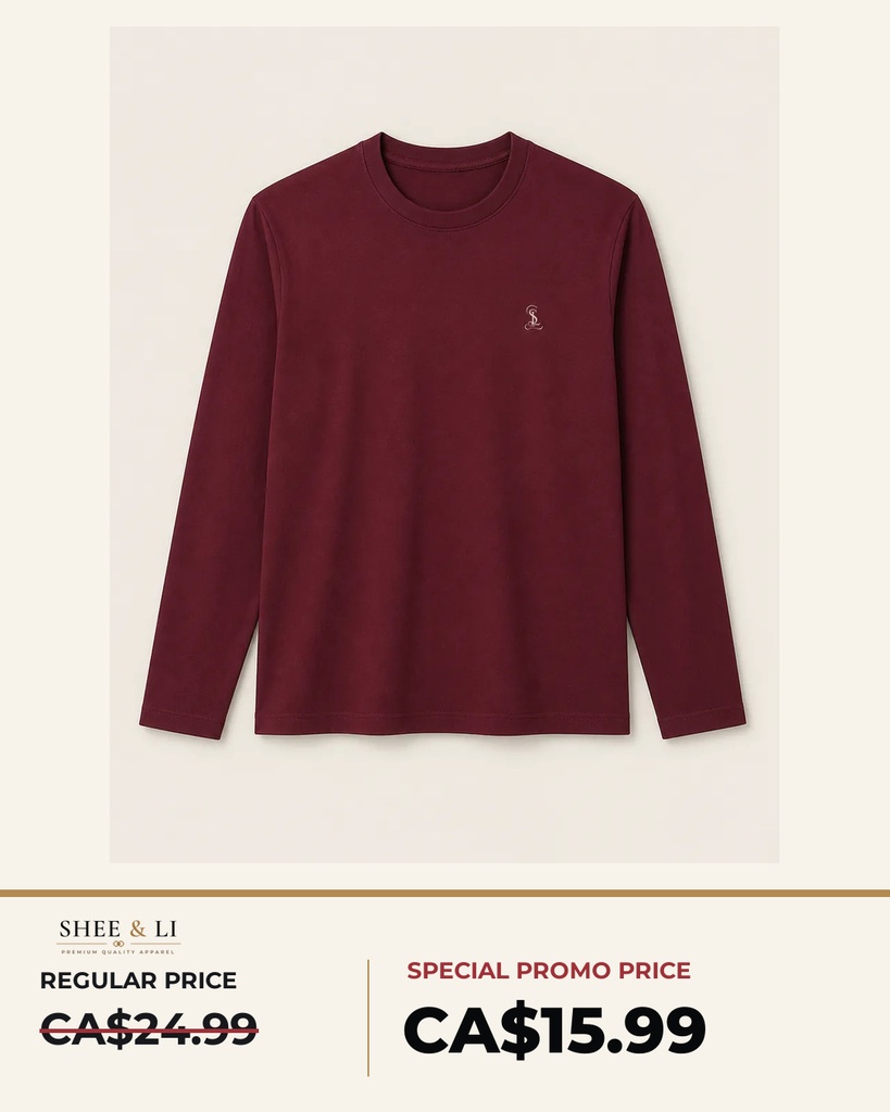 Burgundy Long-Sleeve Crewneck Tee