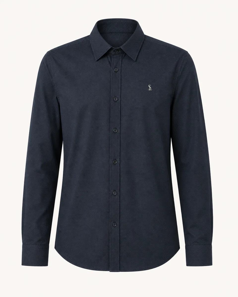White-Blue Printed Long-Sleeve Shirt